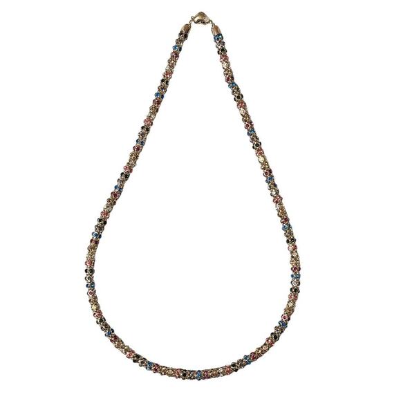 Betsey Johnson Funfetti Mesh Tube Multi Colored Rhinestone Rope Necklace - Picture 1 of 4
